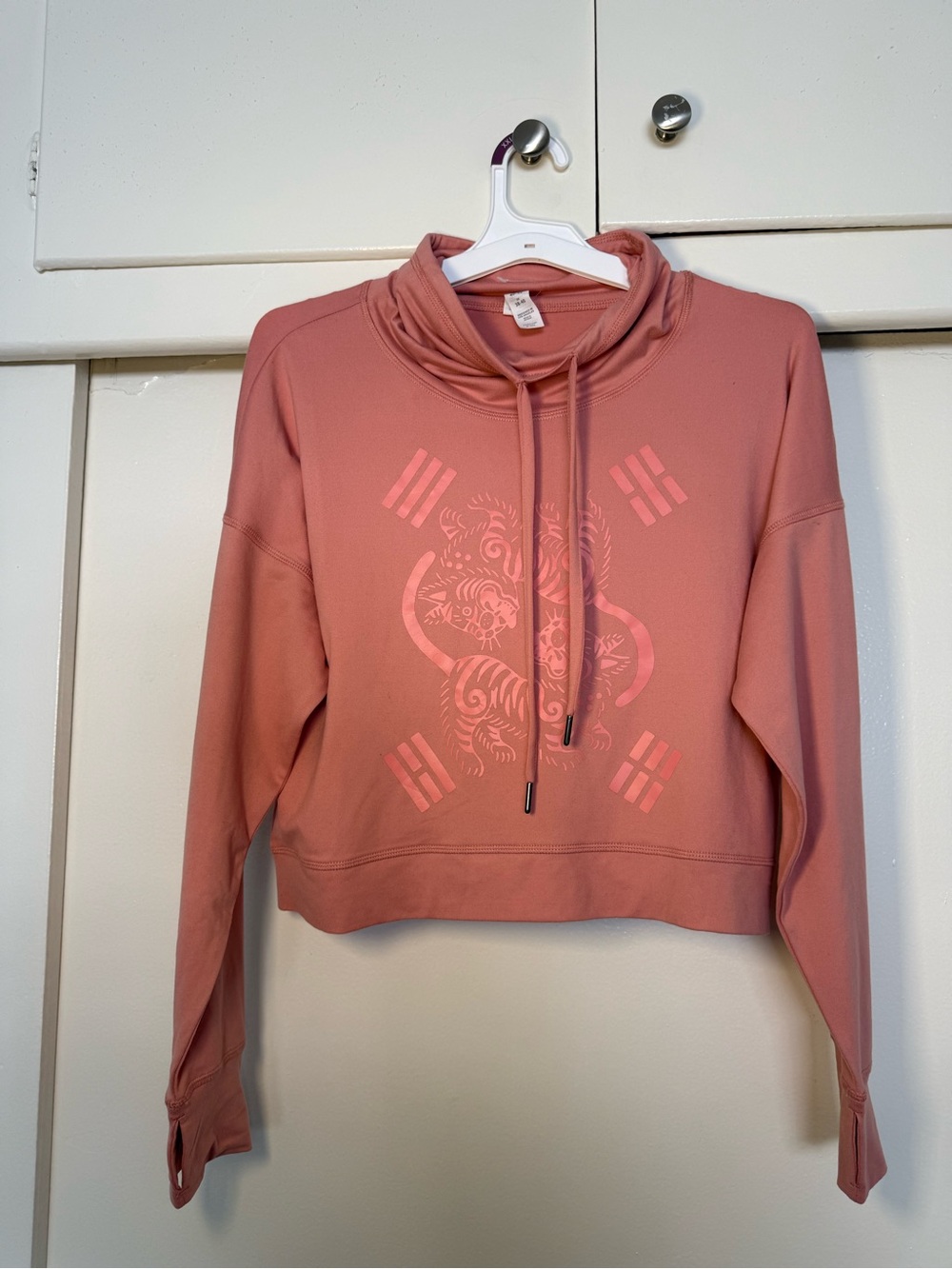 Marika Rosette Peach Pullover Funnel-Neck Active Top